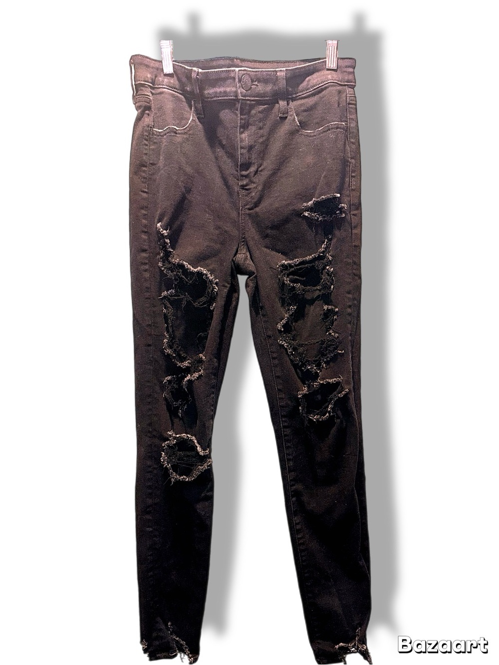 Black American Eagle women’s  Skinny Jeans with Ripped Knee Details-US12